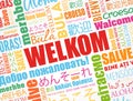 Welkom (Welcome in Afrikaans) word cloud in different languages, conceptual background
