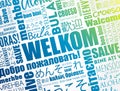Welkom Welcome in Afrikaans word cloud in different languages, conceptual background