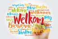 Welkom Welcome in Afrikaans word cloud with marker in different languages, conceptual background