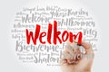 Welkom Welcome in Afrikaans word cloud with marker in different languages, conceptual background