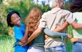 Well always be the best of friends. Cropped view of a group of children standing together - rear view. Royalty Free Stock Photo