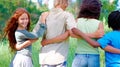 Well always be the best of friends. Cropped view of a group of children standing together - rear view. Royalty Free Stock Photo