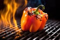 well-charred bell pepper, smoke wafting off glowing ember Royalty Free Stock Photo