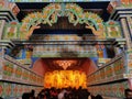 A well decorated interior and massive palace like Pandal during Hindu festival of Durga Puja or Navratri for nine days. Royalty Free Stock Photo