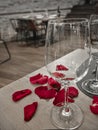 Well decorated romantic ValentineÃÂ´s day dinner with rose petals