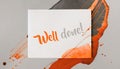 Well done message on paper card note over muted orange and creamy gray background