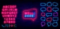 Well done neon speech bubble. Great job concept. Cloud frames set. Glowing blue alphabet. Vector illustration Royalty Free Stock Photo