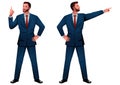 Well dressed businessman standing proudly with hands pointing upwards