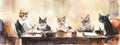 well-dressed cats come together for a formal meeting, discussing strategic plans and displaying their business prowess.