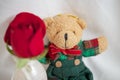 Well Dressed Dapper Little Teddy Bear with a Red Rose for the Holidays or Celebrations