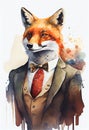 Well dressed red fox vintage style watercolour