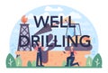 Well drilling typographic header. Petroleum industry, pumpjack platform Royalty Free Stock Photo