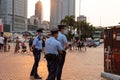 2 4 2021 well-equipped Police patrolling in Central, Hong Kong in evening