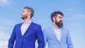 Well groomed appearance improves business reputation entrepreneur. Bearded business people posing confidently. Perfect