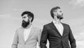 Well groomed appearance improves business reputation entrepreneur. Bearded business people posing confidently. Perfect