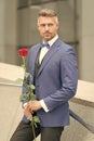 Well groomed macho tailored suit. Make good first impression. Valentines day and anniversary. Romantic gentleman. Man Royalty Free Stock Photo