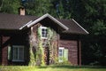 A log cabin in a forest