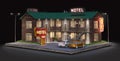 Well-illuminated roadside motel bulding at night