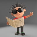 Well informed vicious punk rocker reads all the newspapers, 3d illustration