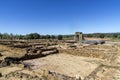 View of the remains of the Roman city of CÃ¡parra with the famous quadrifront arch in the background. CÃ¡ceres, Spain.