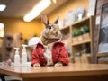 Rabbit nurse in bright vet office