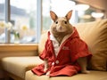 Rabbit nurse in bright vet office