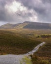 Well maintained trail through beautiful countryside leading to a mountain. Cuilcagh Legnabrocky Trail in Fermanagh Royalty Free Stock Photo