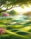 Well Manicured Golf Course Springtime Morning Golfing Sunrise Fairway AI Generated