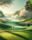 Well Manicured Golf Course Springtime Morning Golfing Sunrise Fairway AI Generated