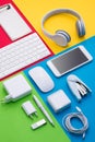 Well organised white office objects on colorful background Royalty Free Stock Photo