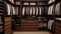 Well-organized closet space with wooden paneling, offering glimpse into the world of style