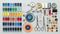 A well-organized collection of sewing materials displayed on a light surface Royalty Free Stock Photo