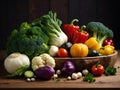 A well-organized display of nutritious vegetables is placed on a wooden surface. Royalty Free Stock Photo