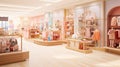 A well-organized girls\' shop featuring themed sections for different age groups