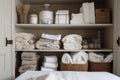 a well-organized linen closet, with neatly folded towels and sheets