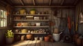 A well-organized tool shed with various gardening equipme created with generative AI