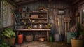 A well-organized tool shed with various gardening equipme one created with generative AI