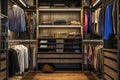 Organized Walk-in Closet with Elegant Wardrobe Royalty Free Stock Photo