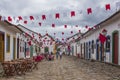 A well preserved colonial architecture street in Paraty during the traditional Divine Holy Spirit Festivity. Brazil.