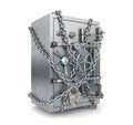 Well-secured small steel safe protected with chain and padlock,