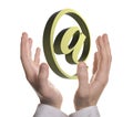 Well shaped businessman hand holding email symbol Royalty Free Stock Photo