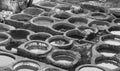 The well for soak leather in Chouara Tannery in Fes Royalty Free Stock Photo