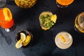 a bar with various alcohols on the table top view Royalty Free Stock Photo