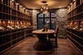 well-stocked wine cellar in a luxury home, with rows of wine bottles, tasting area, and elegant storage displays. Generative AI Royalty Free Stock Photo