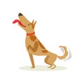 Well Trained Brown Pet Dog Striking A Pose, Animal Emotion Cartoon Illustration