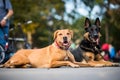 Well-trained dogs Obeying their Trainer that Requested not to Mo Royalty Free Stock Photo