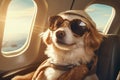Well-traveled Dog plane passenger. Generate Ai