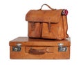 Well-Traveled Vintage Suitcase and Briefcase Royalty Free Stock Photo