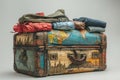 Vintage suitcase overlaid with travel memories Royalty Free Stock Photo