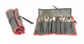 Well used Antique Motorcycle tool roll with tools (two views). Royalty Free Stock Photo